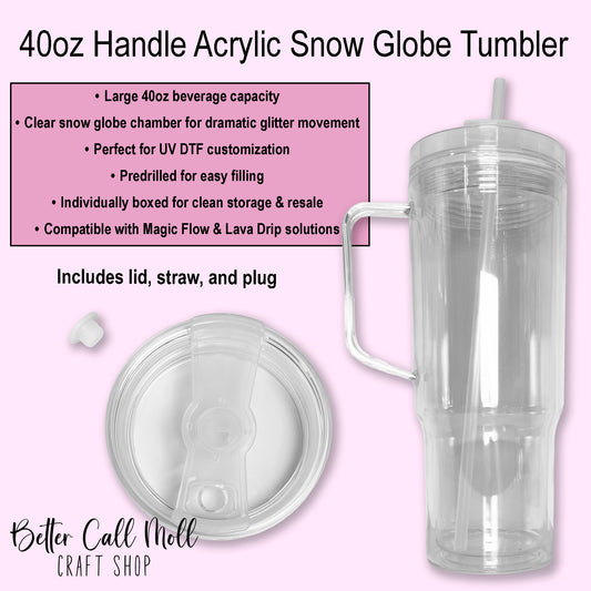 40oz Handle Acrylic Snow Globe Tumbler