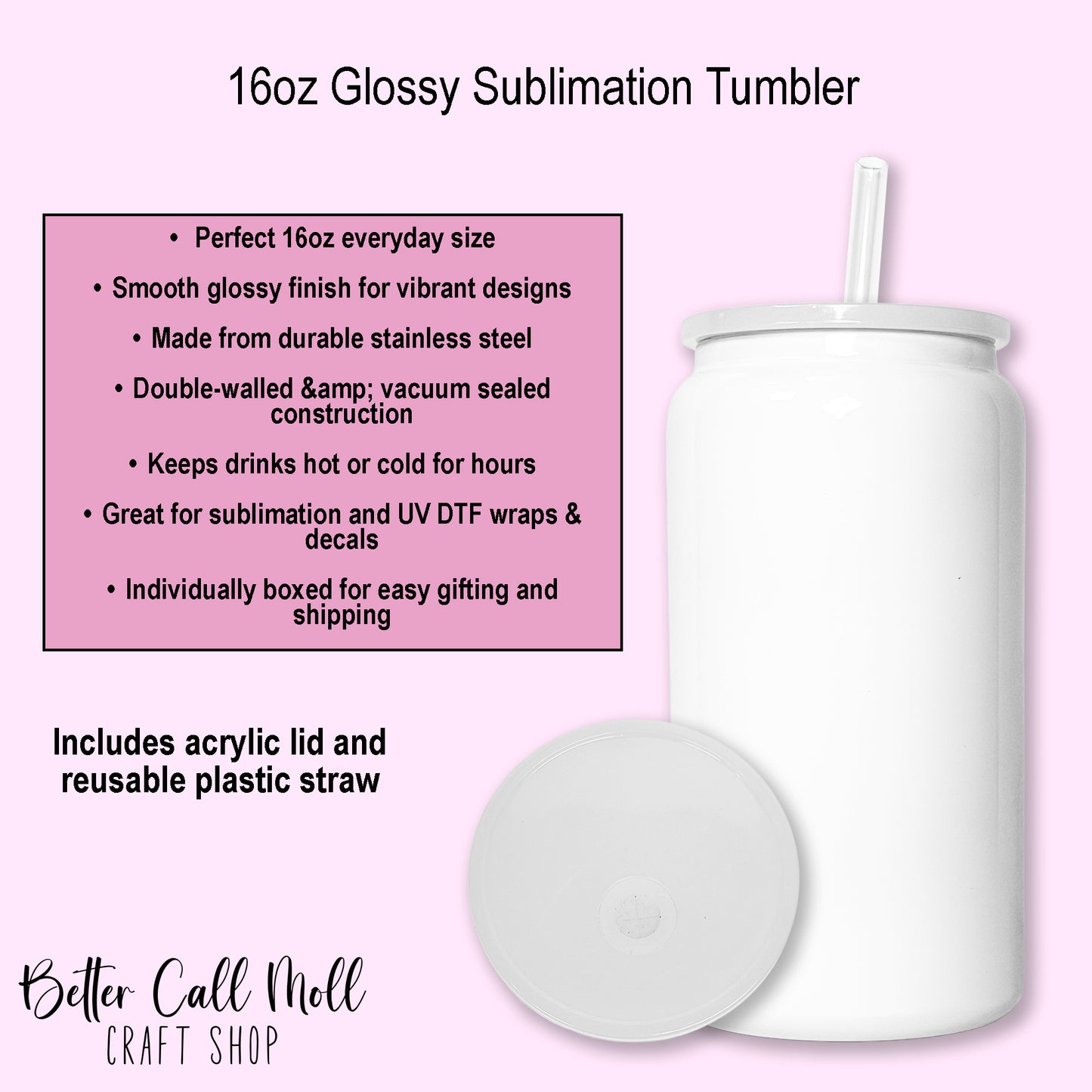 16oz Glossy Stainless Steel Sublimation Tumbler