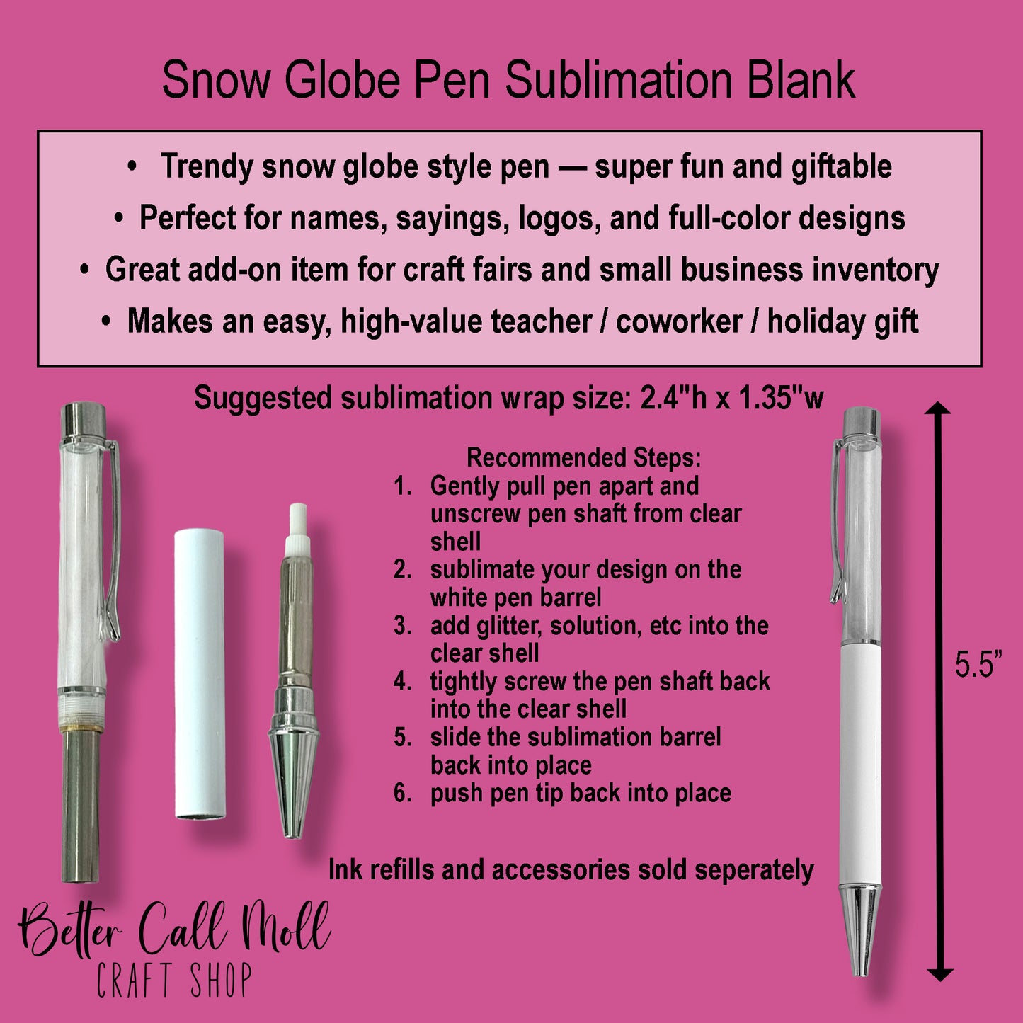 Snow Globe Ink Pen Sublimation Blank