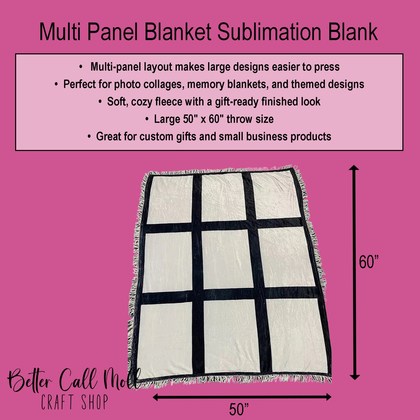 *SALE* Multi-Panel Sublimation Blanket Blank – 40” x 60” Fleece Throw (Photo & Collage Ready)