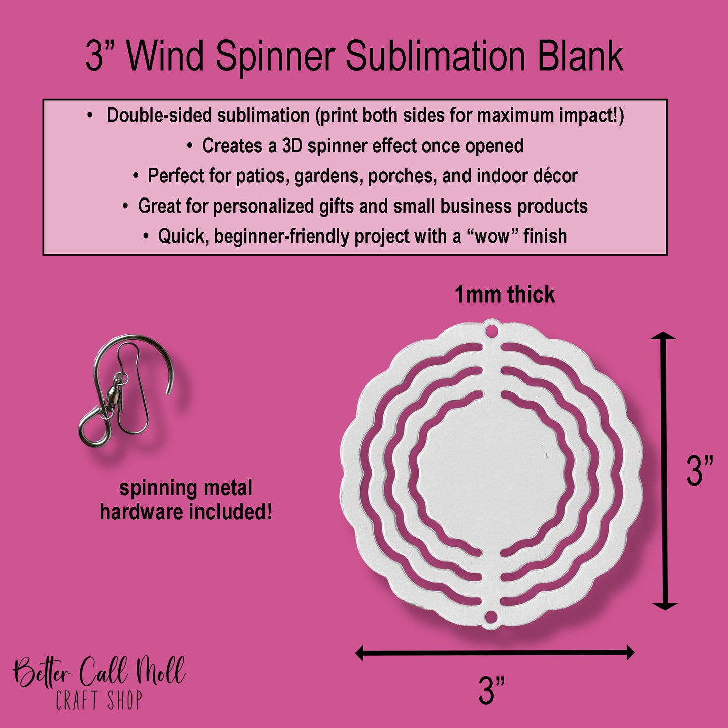 3” Wind Spinner Sublimation Blank – Double Sided Metal Spinner