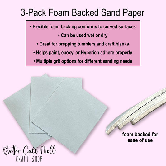 3-Pack Sandpaper | Wet/Dry | Foam Backed