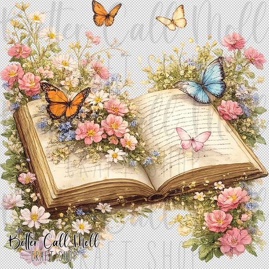 Floral Butterfly Book UV DTF Decal
