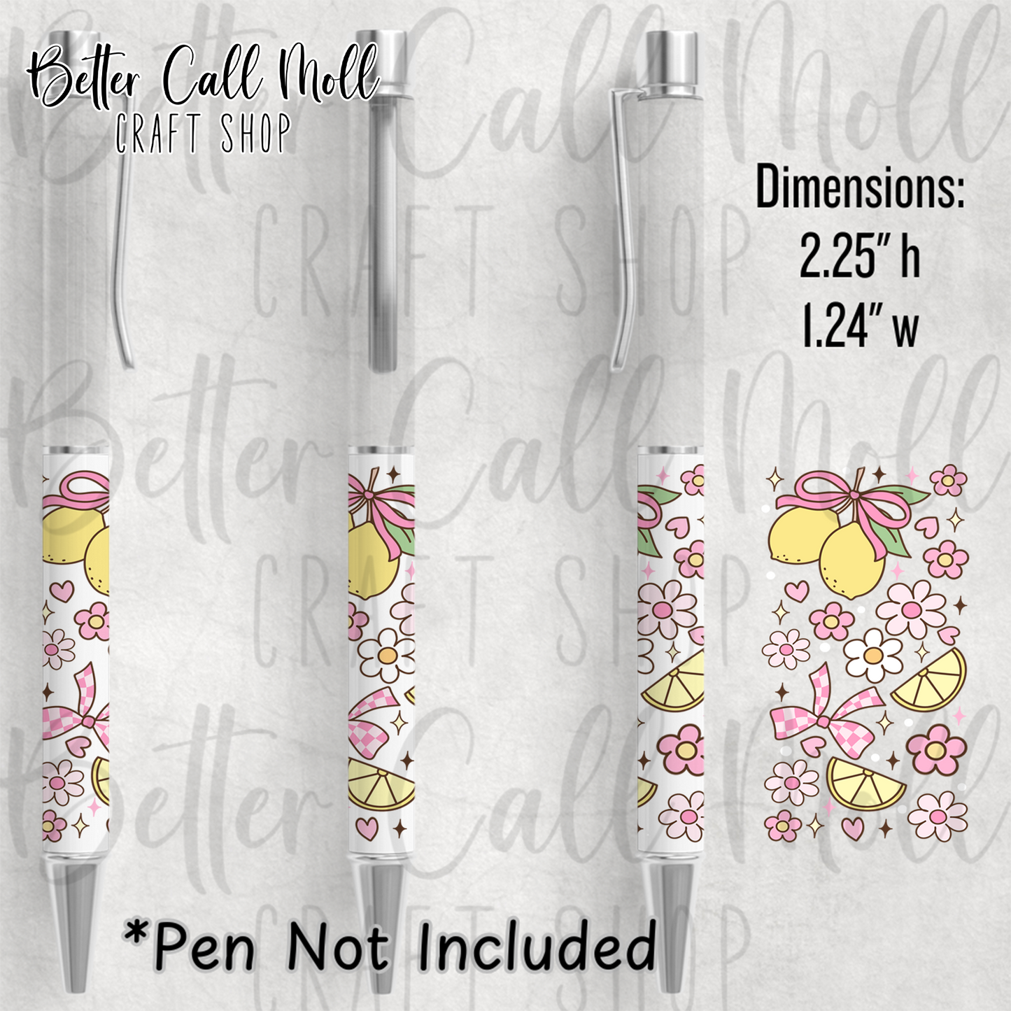 Lemons and Pink Bows UV DTF Pen Wrap
