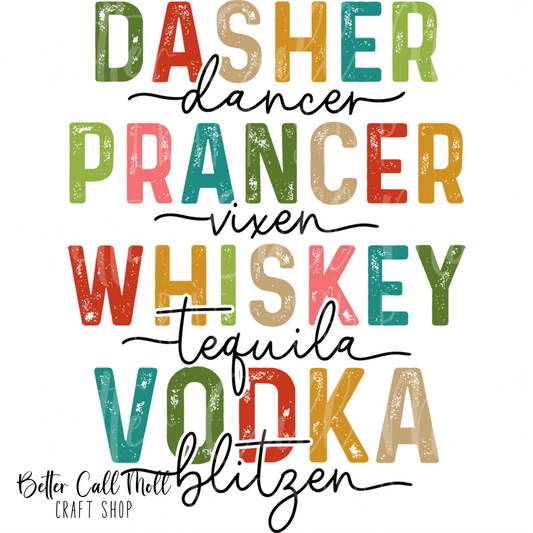 Dasher Dancer Vodka Blitzen UV DTF Decal