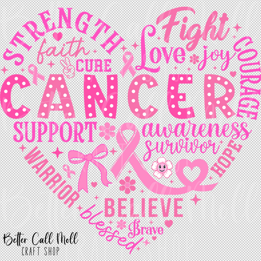 Breast Cancer Awareness Heart UV DTF Decal