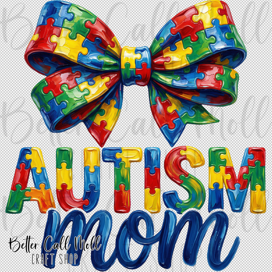 Autism Mom Bow UV DTF Decal