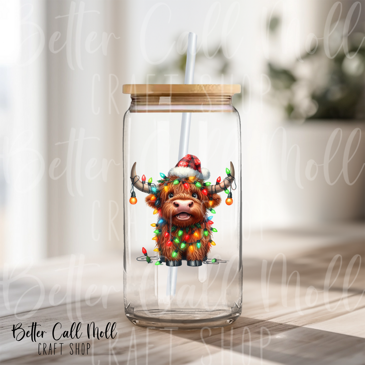 Christmas Highland Cow UV DTF Decal