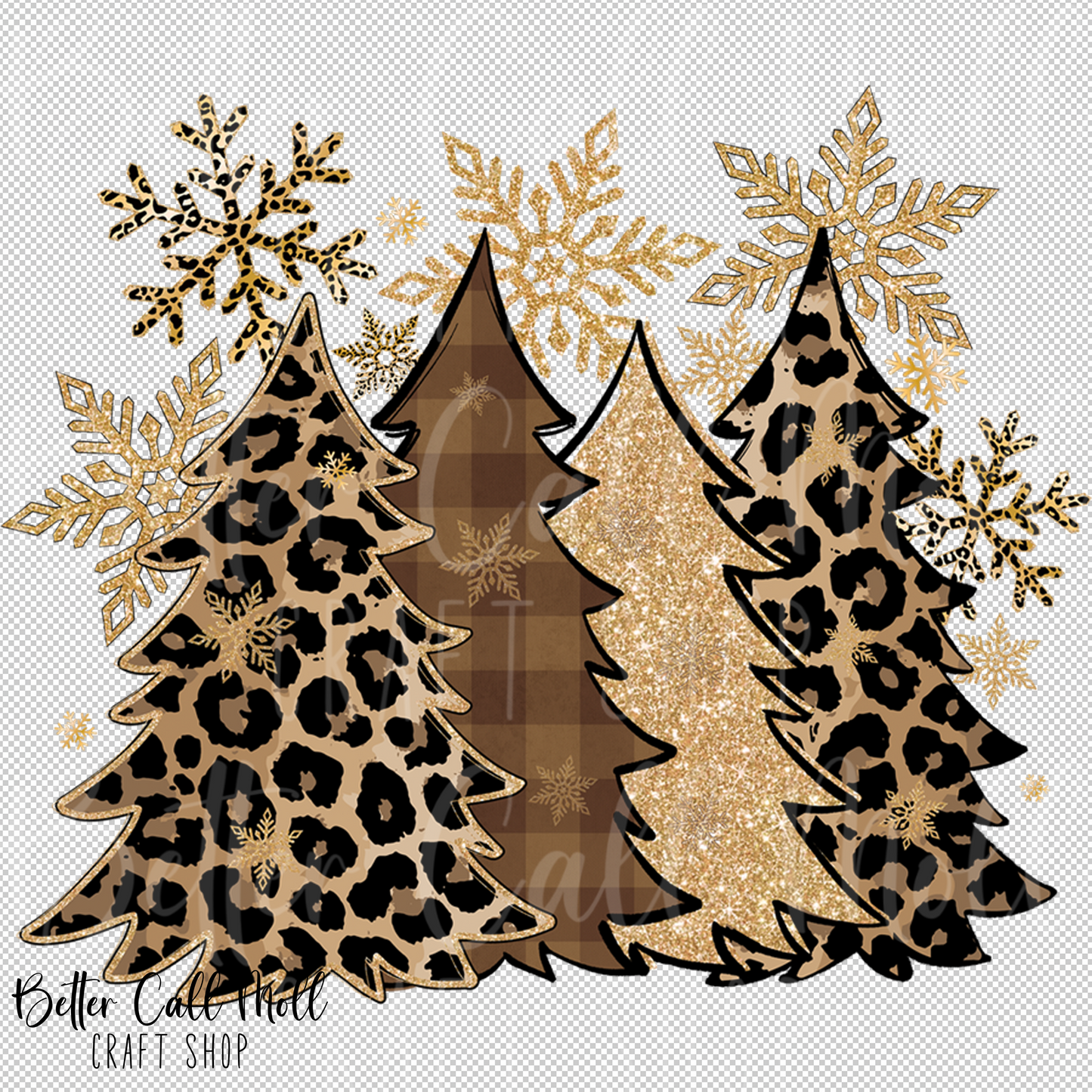 Leopard Print Christmas Trees UV DTF Decal