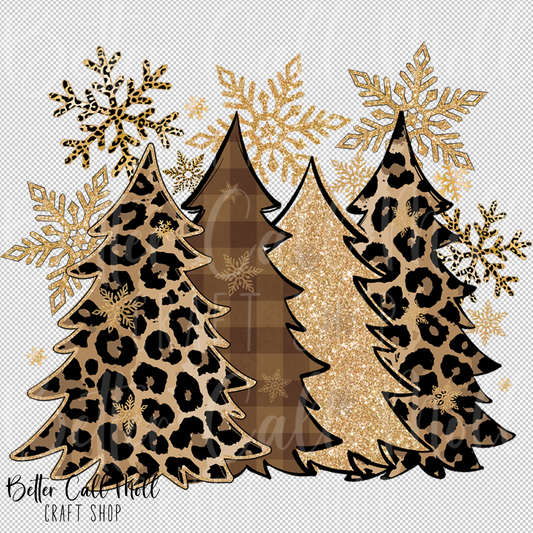 Leopard Print Christmas Trees UV DTF Decal