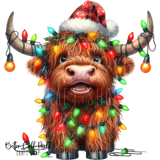 Christmas Highland Cow UV DTF Decal