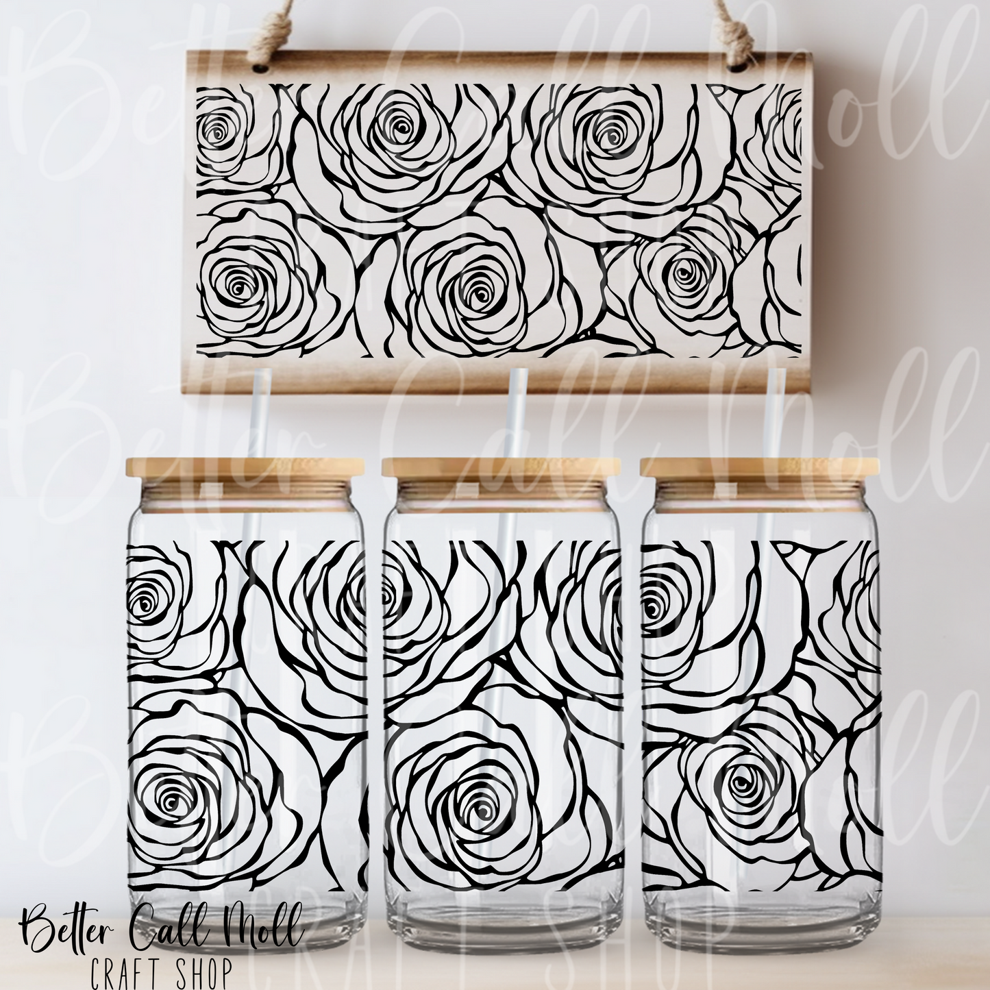 Rose Outline UV DTF 16oz Tumbler Wrap