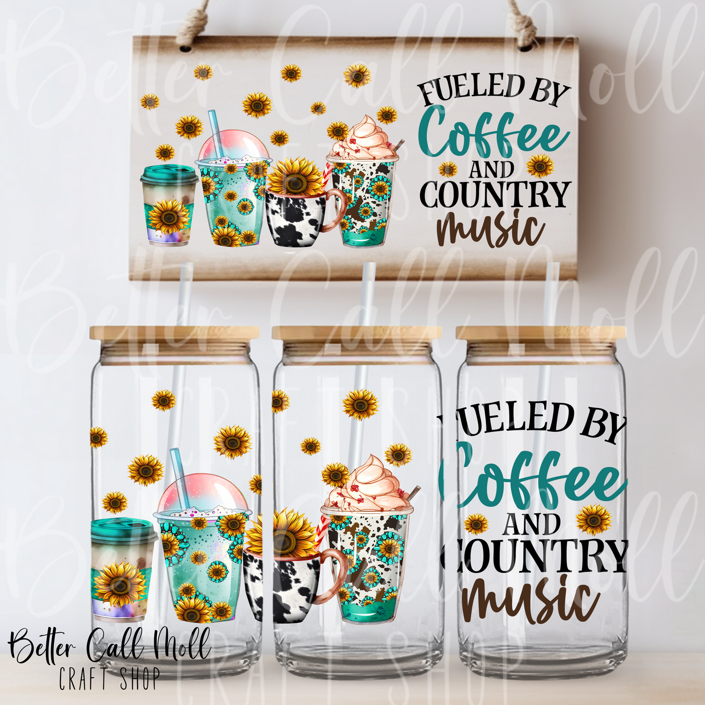 Fueled By Coffee and Country Music UV DTF 16oz Tumbler Wrap