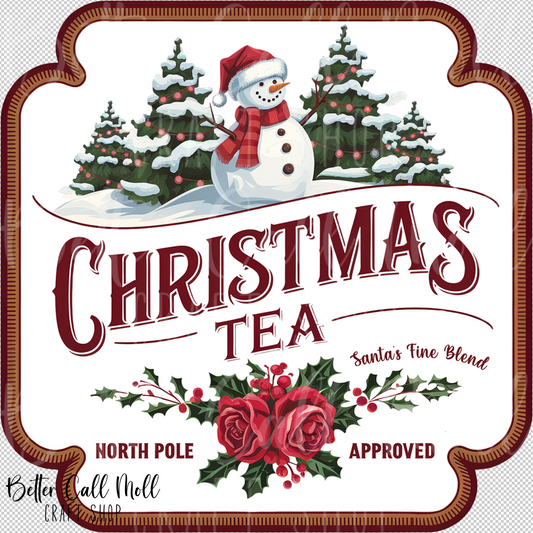 Christmas Tea Label UV DTF Decal
