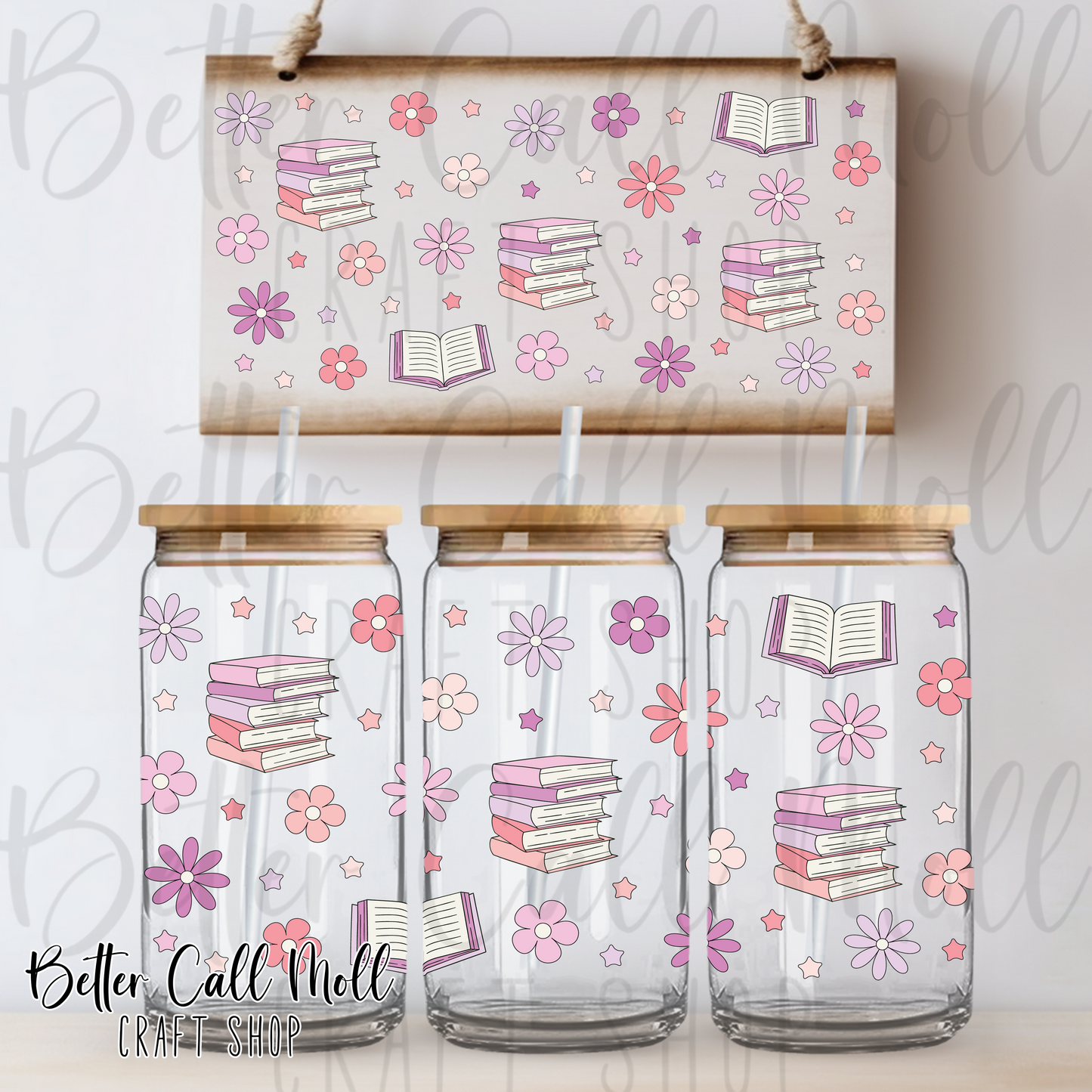 Books and Flowers UV DTF 16oz Tumbler Wrap
