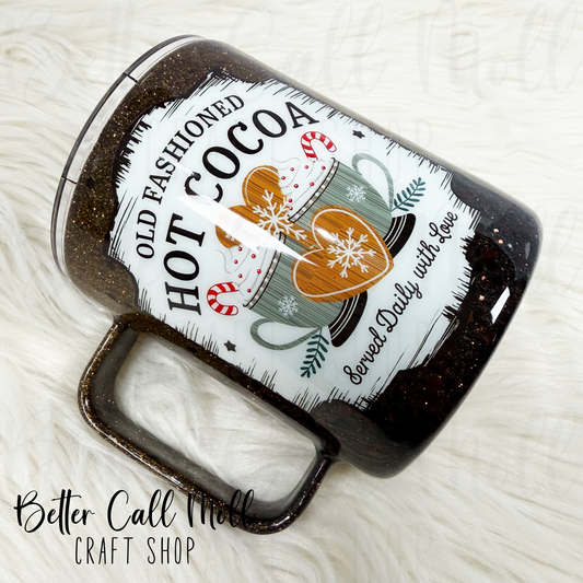 12oz Old Fashioned Hot Cocoa Glitter Insulated Stainless Steel Coated Mug