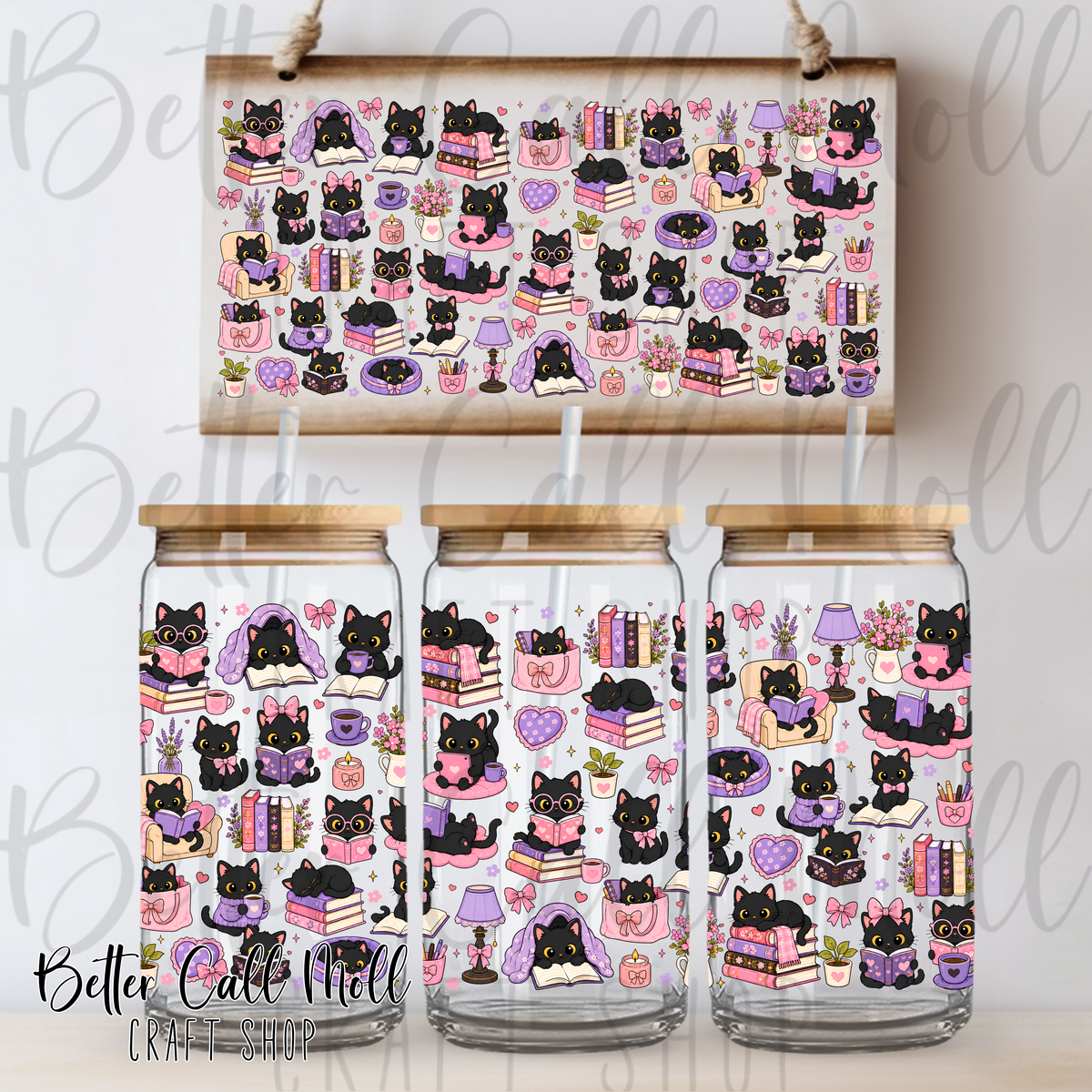 Cozy Bookish Cats UV DTF 16oz Tumbler Wrap
