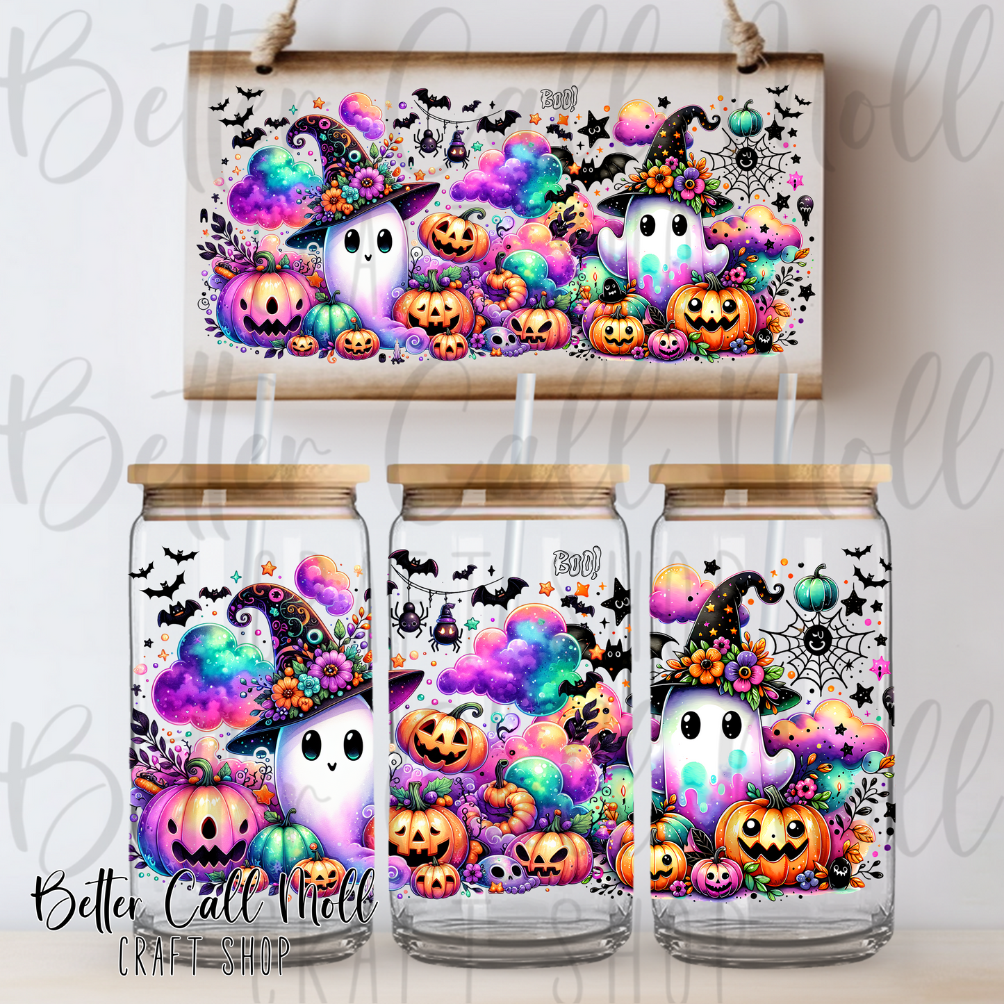 Cute Ghosts and Pumpkins UV DTF 16oz Tumbler Wrap