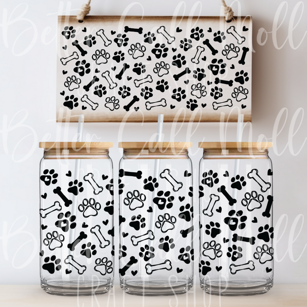 W057 - Dog Paws and Bones UV DTF 16oz Tumbler Wrap