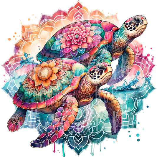 Floral Sea Turtles UV DTF Decal