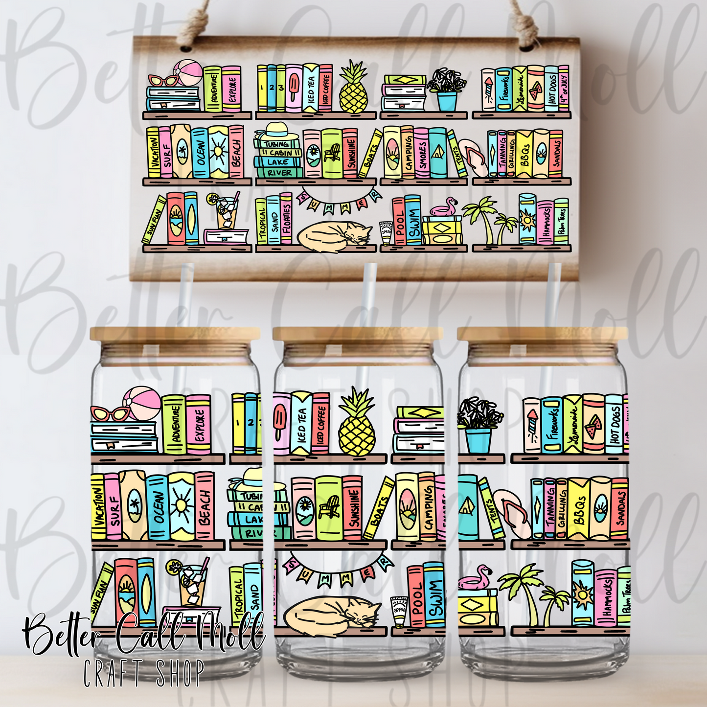 Summer Bookshelves UV DTF 16oz Tumbler Wrap