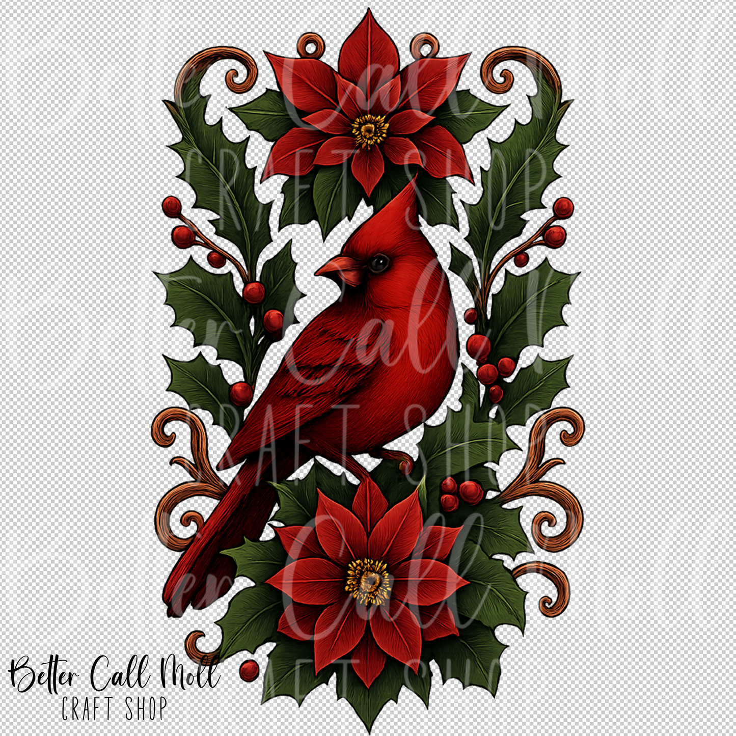 Cardinal Poinsettia UV DTF Decal