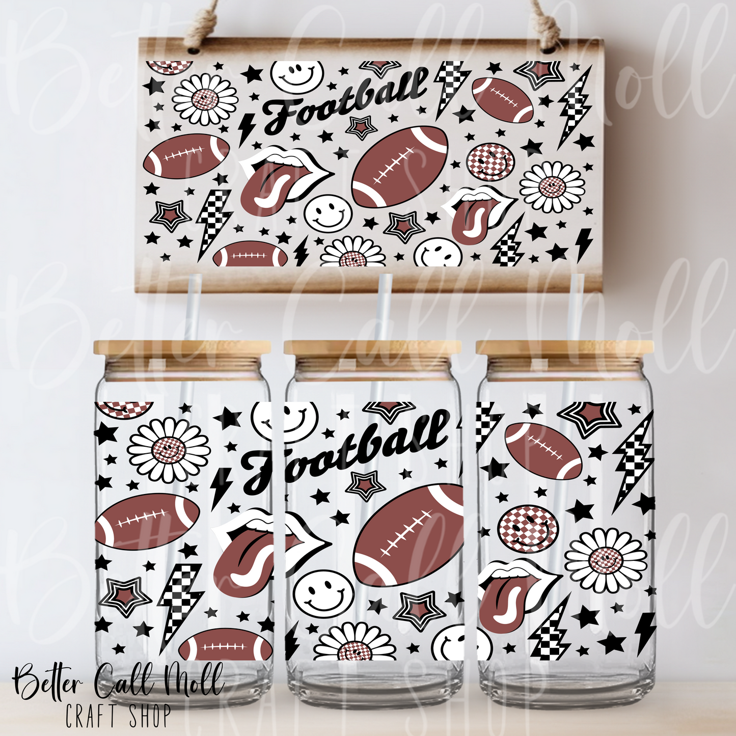 W168 - Football UV DTF 16oz Tumbler Wrap
