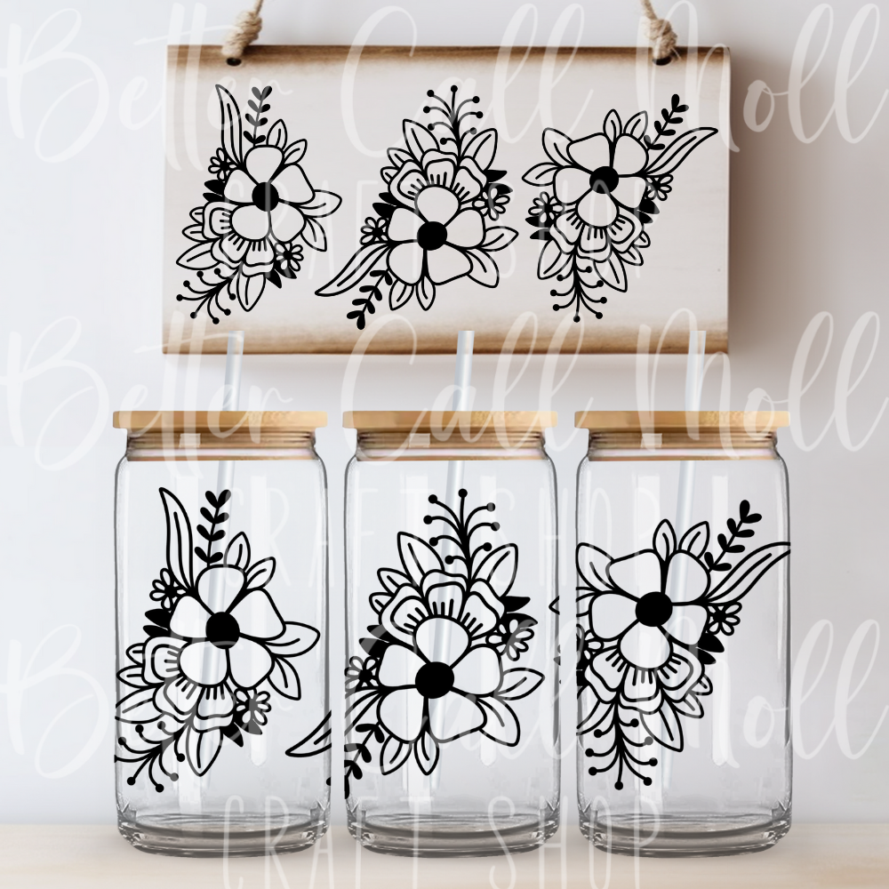 W100 - Floral Outlines 3 UV DTF 16oz Tumbler Wrap