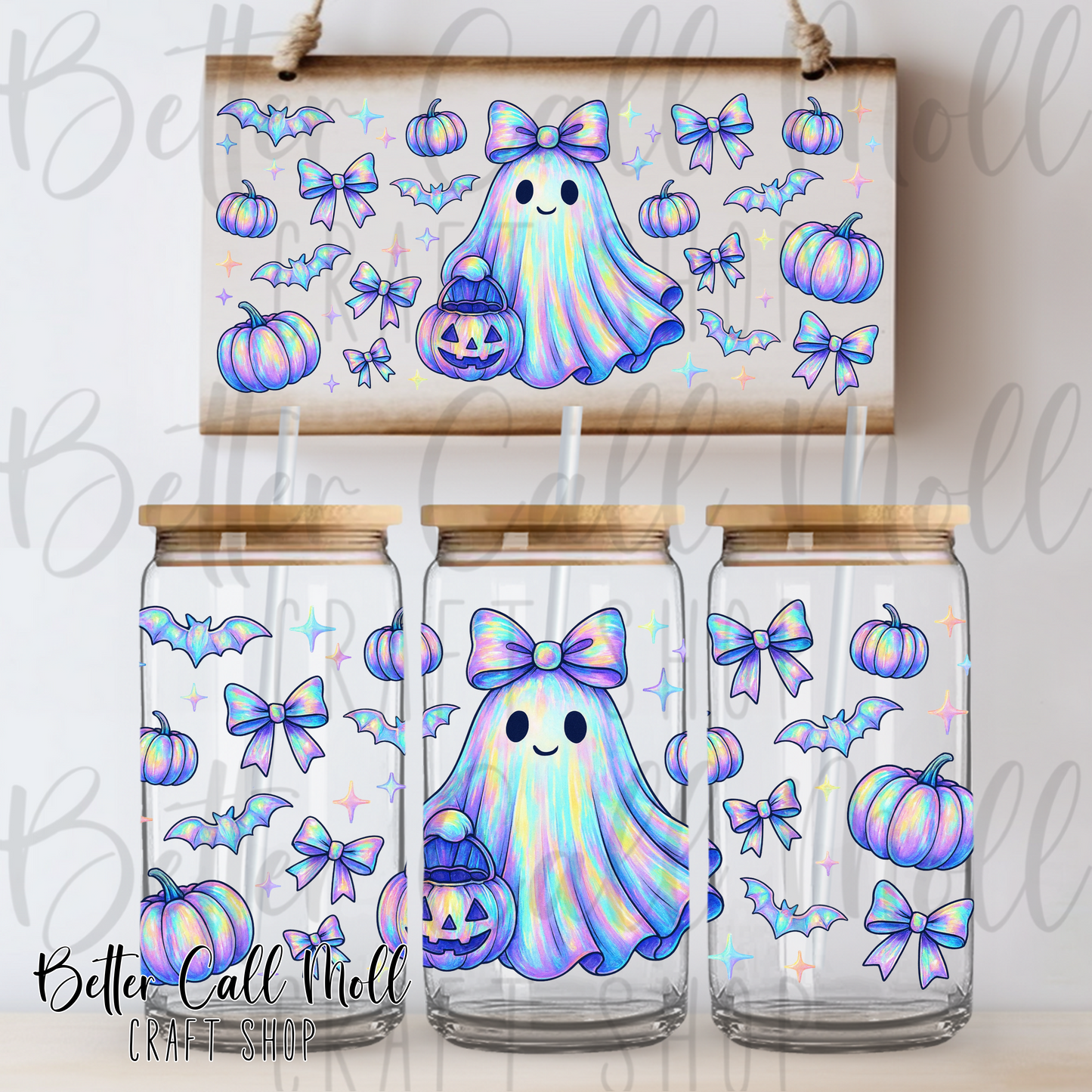 Iridescent Ghost UV DTF 16oz Tumbler Wrap