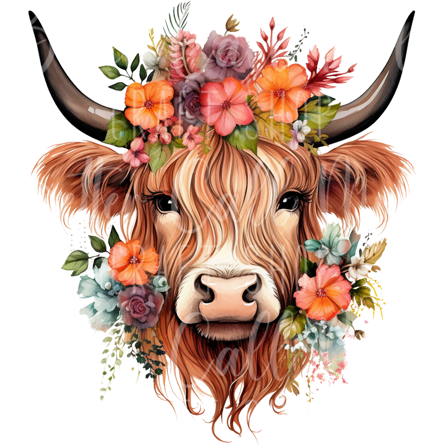 D160 - Highland Cow with Flowers UV DTF Decal