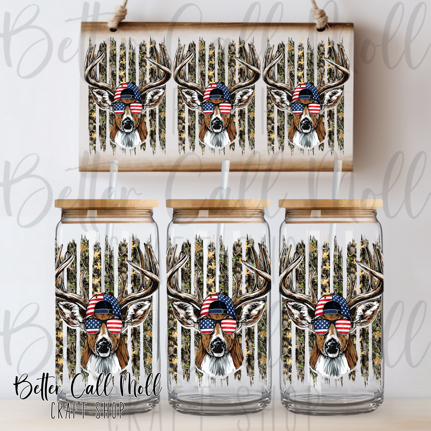 Camo American Deer UV DTF 16oz Tumbler Wrap