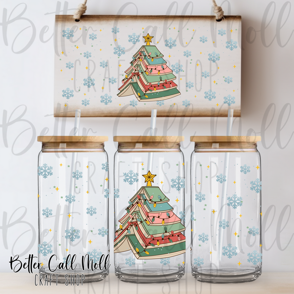Christmas Book Tree UV DTF 16oz Tumbler Wrap