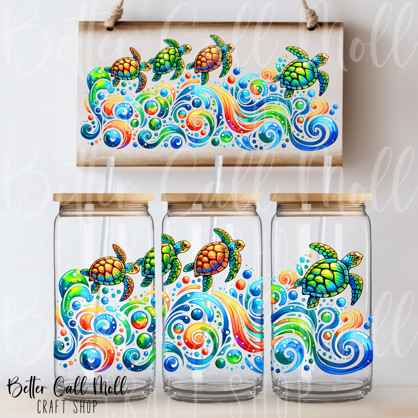 W165 - Sea Turtle Swirls UV DTF 16oz Tumbler Wrap