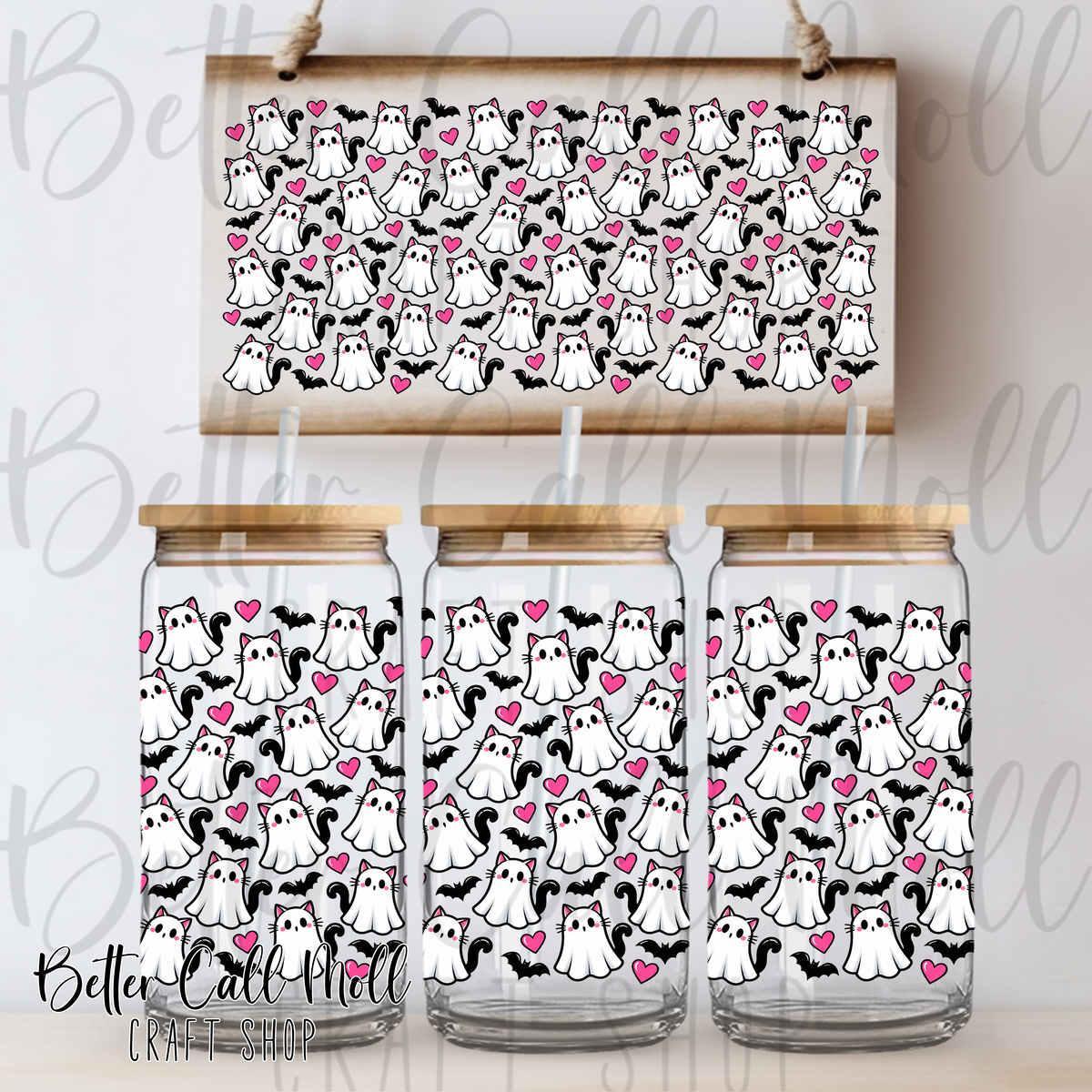 Ghost Kitties UV DTF 16oz Tumbler Wrap