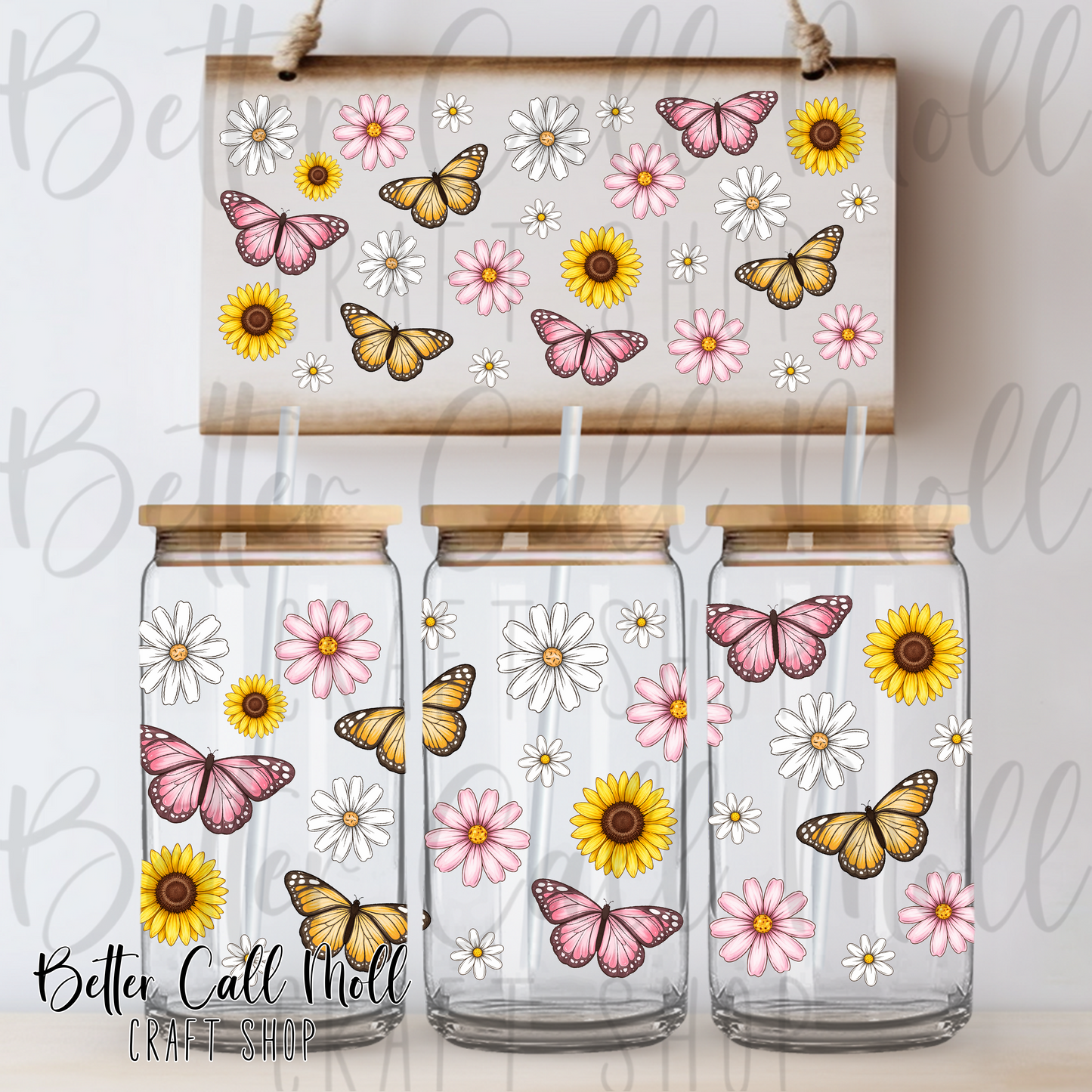 Butterflies and Flowers 2 UV DTF 16oz Tumbler Wrap