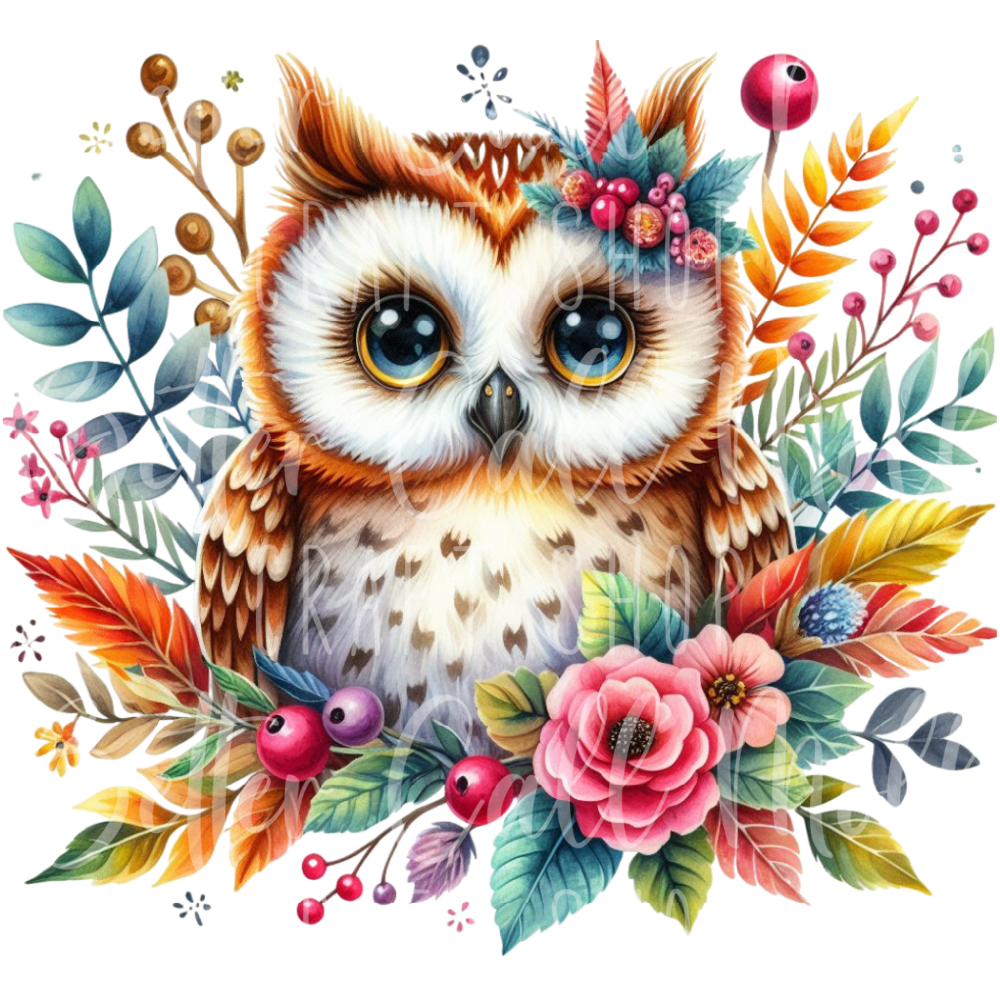 D038 - Colorful Floral Owl UV DTF Decal