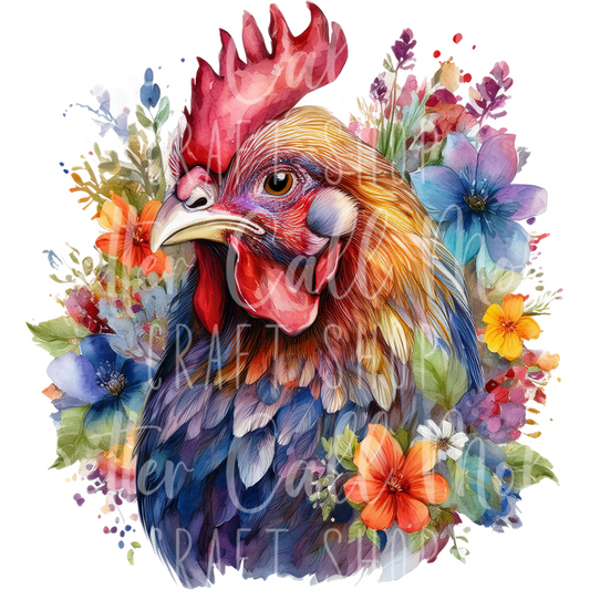 D166 - Floral Rooster UV DTF Decal