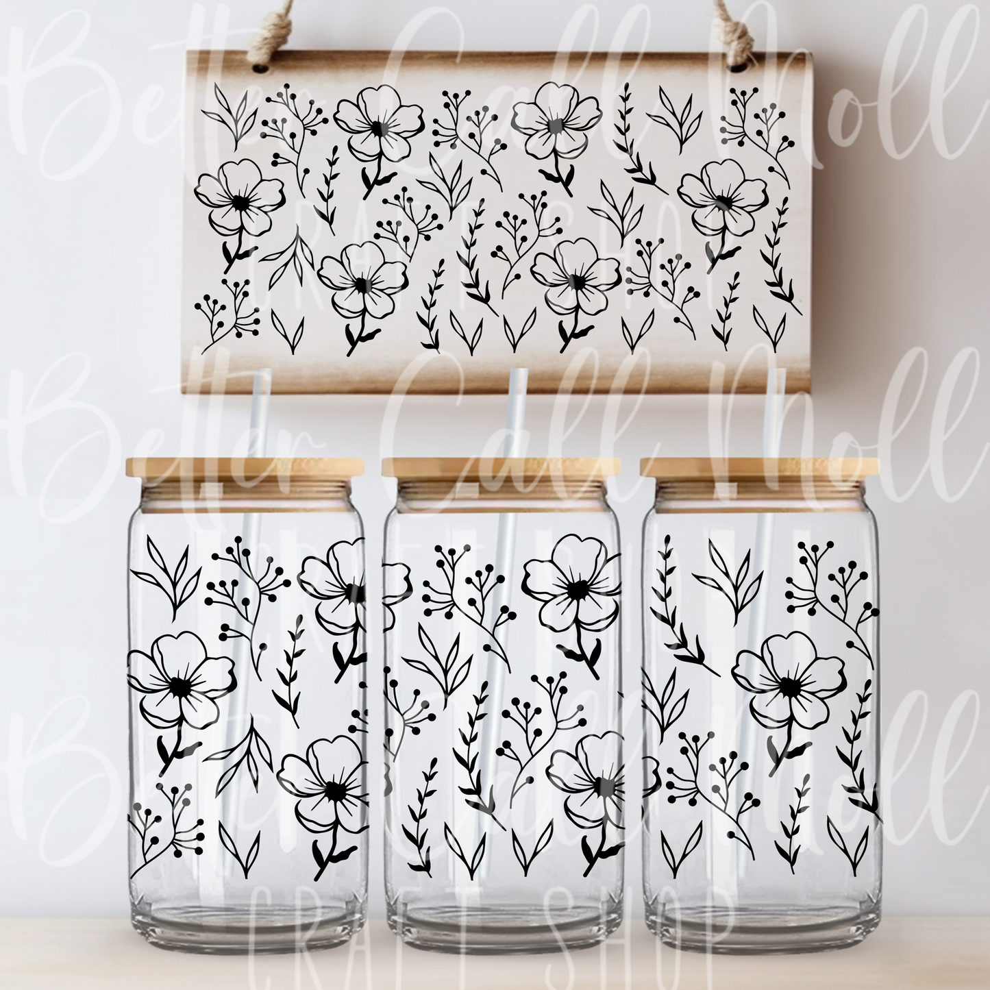 W119 - Floral Outlines 4 UV DTF 16oz Tumbler Wrap