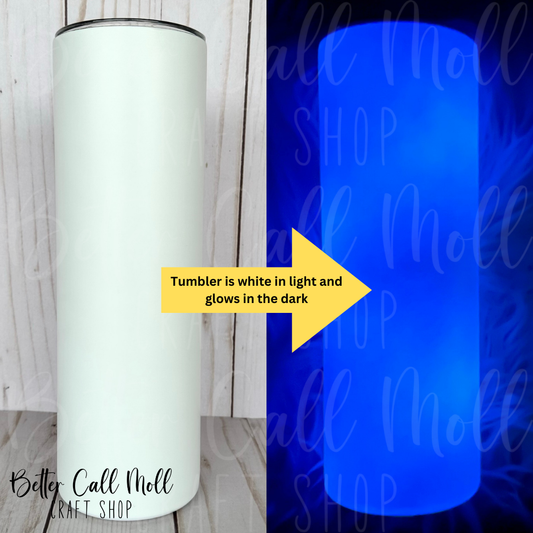 20oz  Blue Glow-in-the-Dark Skinny Sublimation Tumbler