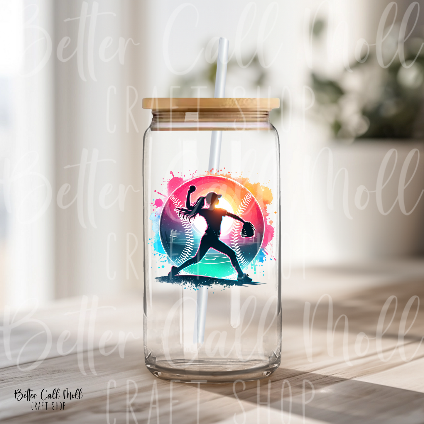 D032 - Softball Watercolor Splash