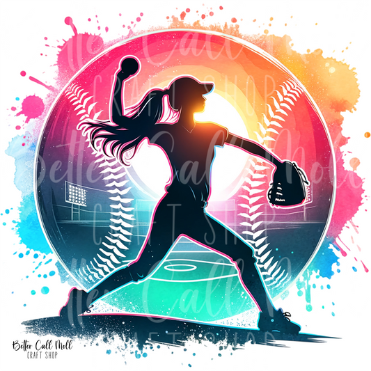 D032 - Softball Watercolor Splash