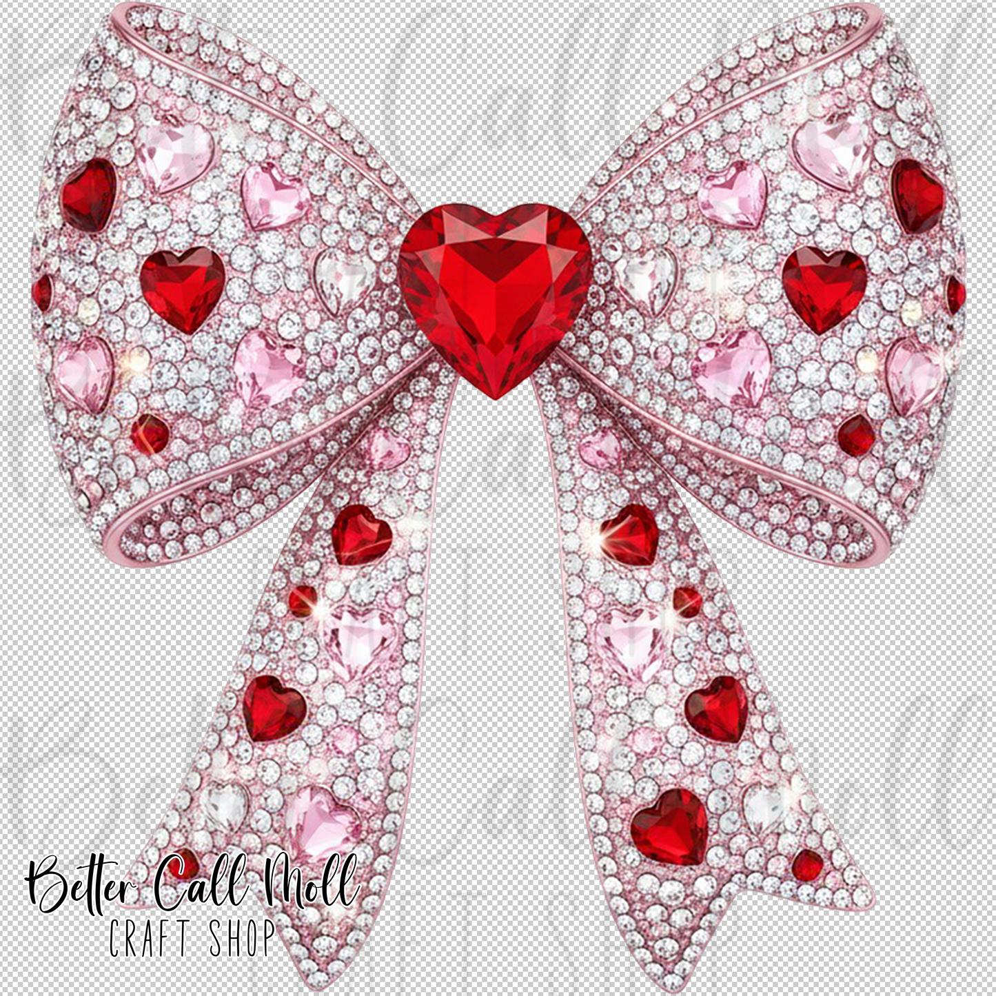Rhinestone Heart Bow UV DTF Decal