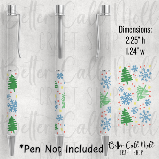 Christmas Trees and Snowflakes UV DTF Pen Wrap