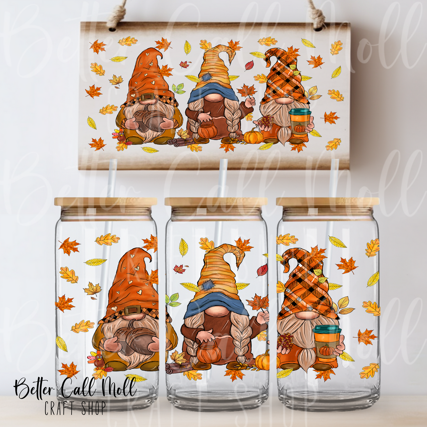 Fall Gnomes UV DTF 16oz Tumbler Wrap