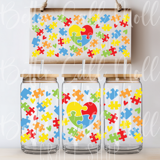 W030 - Autism Puzzle Pieces UV DTF 16oz Tumbler Wrap