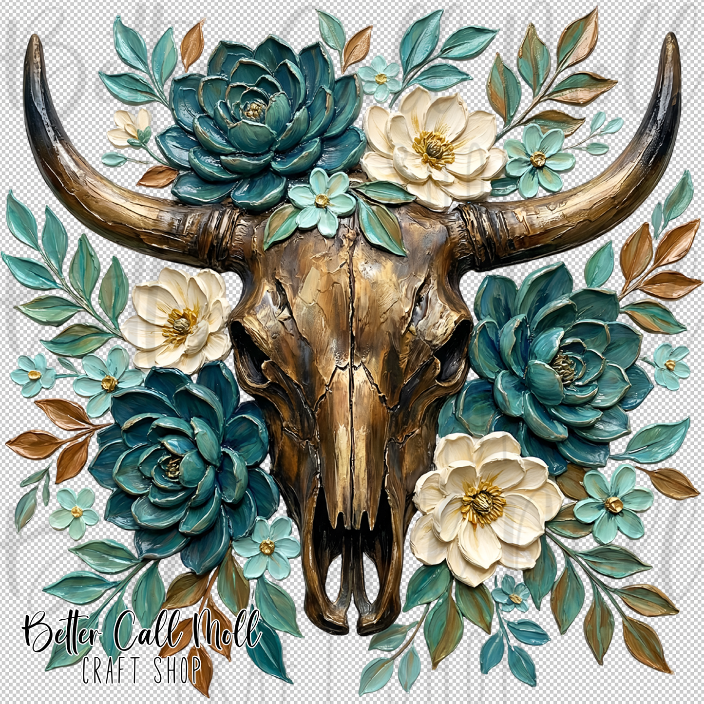 Floral Bull Skull 3 UV DTF Decal