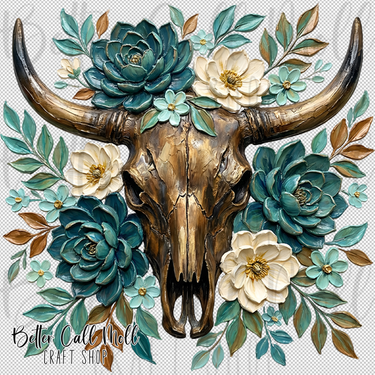 Floral Bull Skull 3 UV DTF Decal