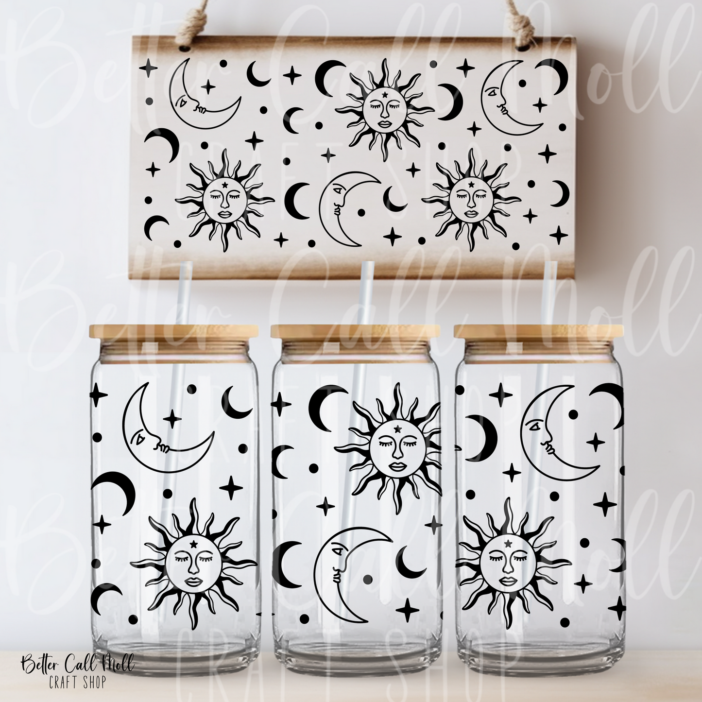 W024 - Boho Sun, Moon and Stars UV DTF 16oz Tumbler Wrap