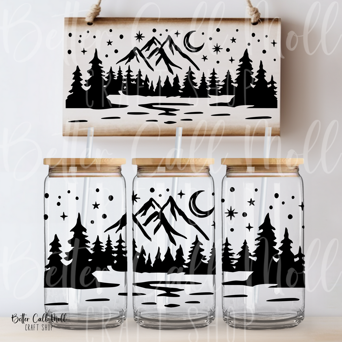 W078 - Mountain Night Sky Silhouette UV DTF 16oz Tumbler Wrap