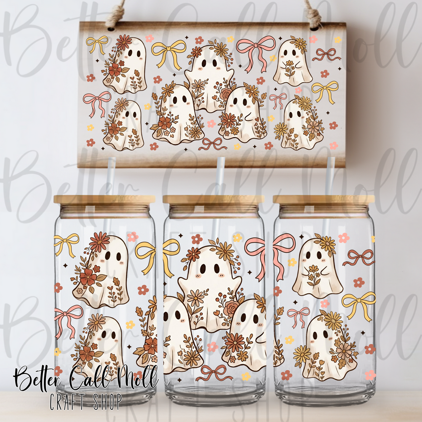 Fall Ghosts UV DTF 16oz Tumbler Wrap